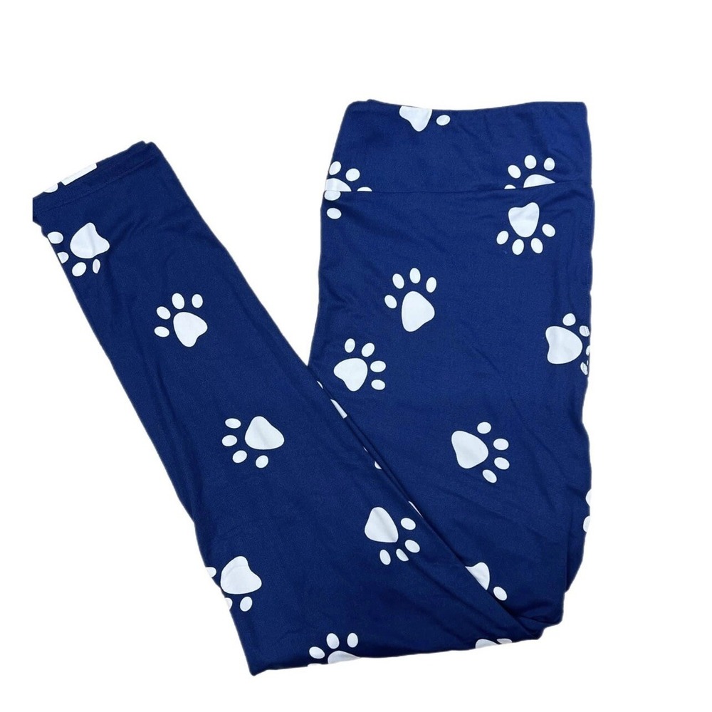 Tc2 LuLaRoe Leggings Blue W/ White Paw Rare Fits 18/24
